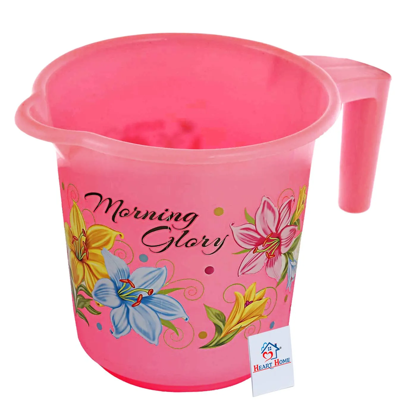 Heart Home Floral Print 4 Pieces Unbreakable Strong Plastic Bathroom Mug, 500 ML (Pink)-HEART10269