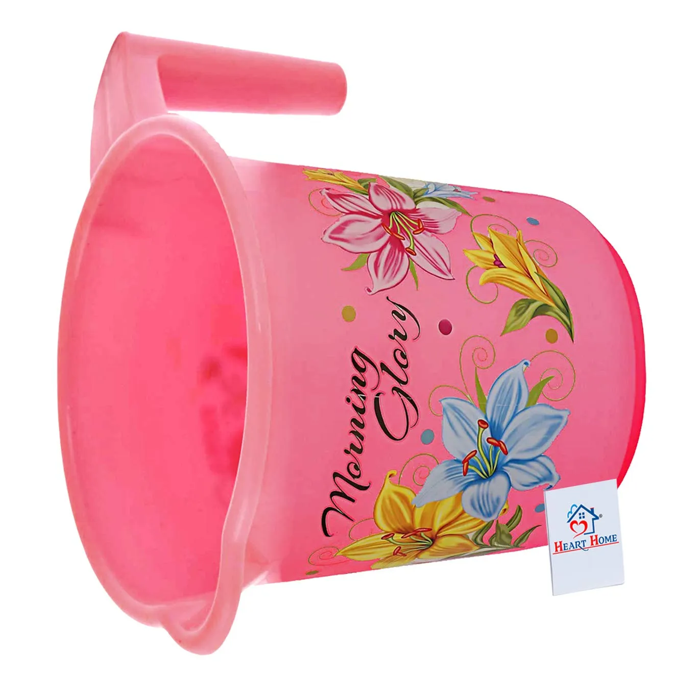 Heart Home Floral Print 4 Pieces Unbreakable Strong Plastic Bathroom Mug, 500 ML (Pink)-HEART10269