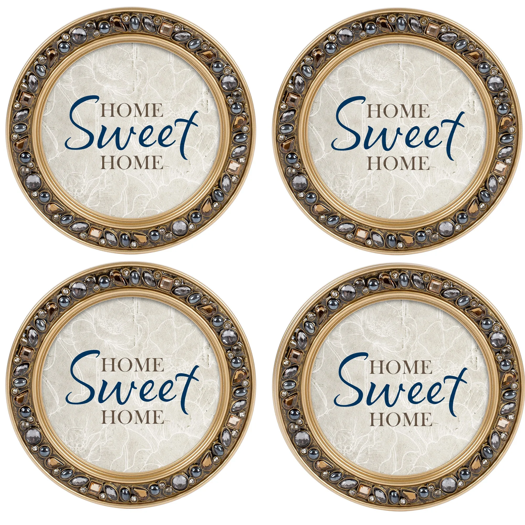 Home Sweet Home Amber Goldtone 4.5 Inch Jeweled Coaster Set of 4