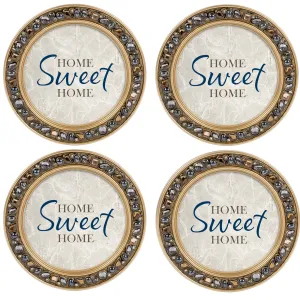 Home Sweet Home Amber Goldtone 4.5 Inch Jeweled Coaster Set of 4