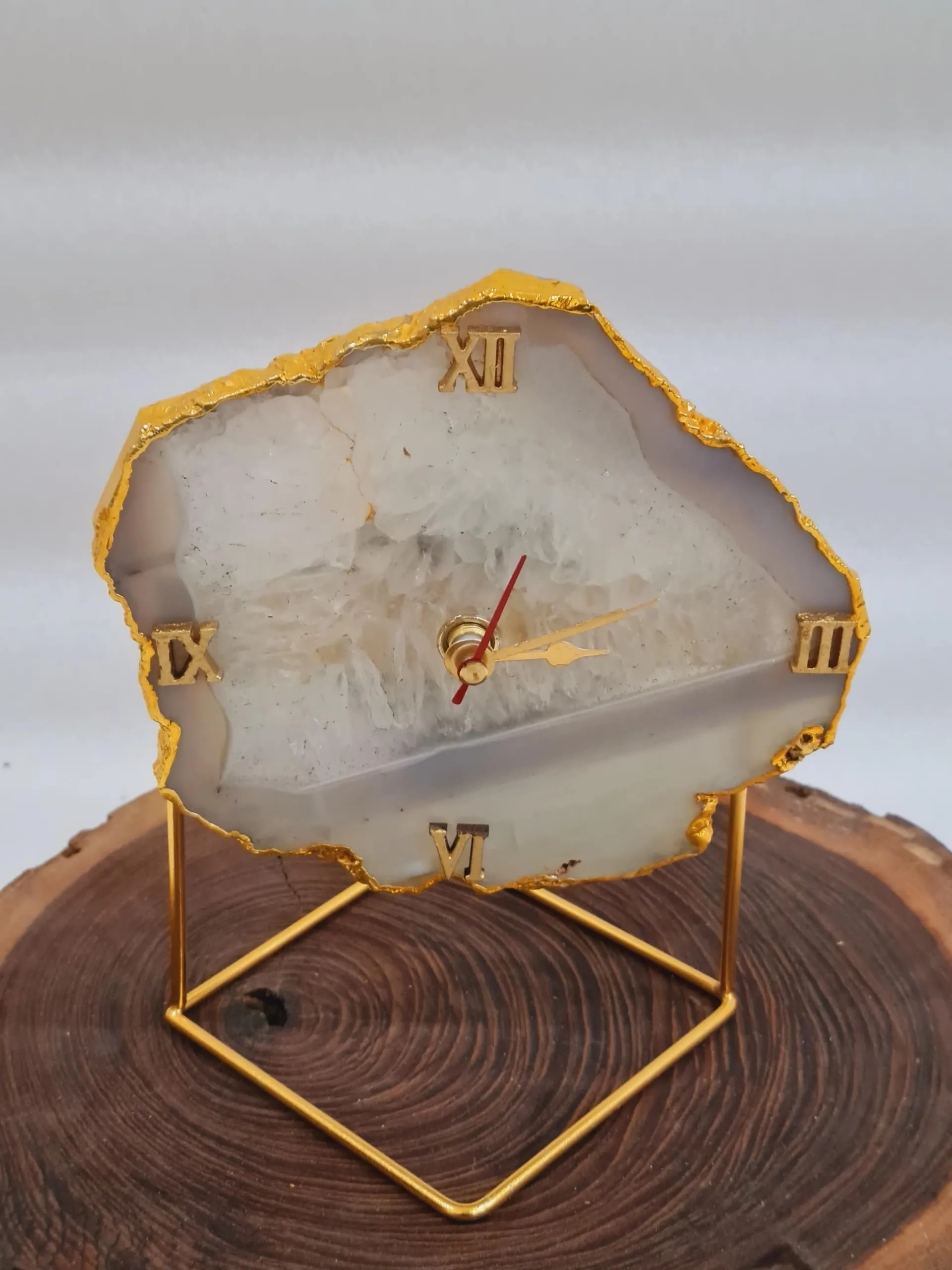 HOMEARTE INDIA Agate Stone Desktop Clock Antique Table Clock for Home Decor and Office StudyTable Shelf Clocks Vastu Items for Home for Good Luck- Natural Crystal