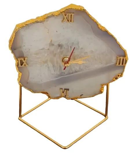 HOMEARTE INDIA Agate Stone Desktop Clock Antique Table Clock for Home Decor and Office StudyTable Shelf Clocks Vastu Items for Home for Good Luck- Natural Crystal