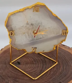 HOMEARTE INDIA Agate Stone Desktop Clock Antique Table Clock for Home Decor and Office StudyTable Shelf Clocks Vastu Items for Home for Good Luck- Natural Crystal