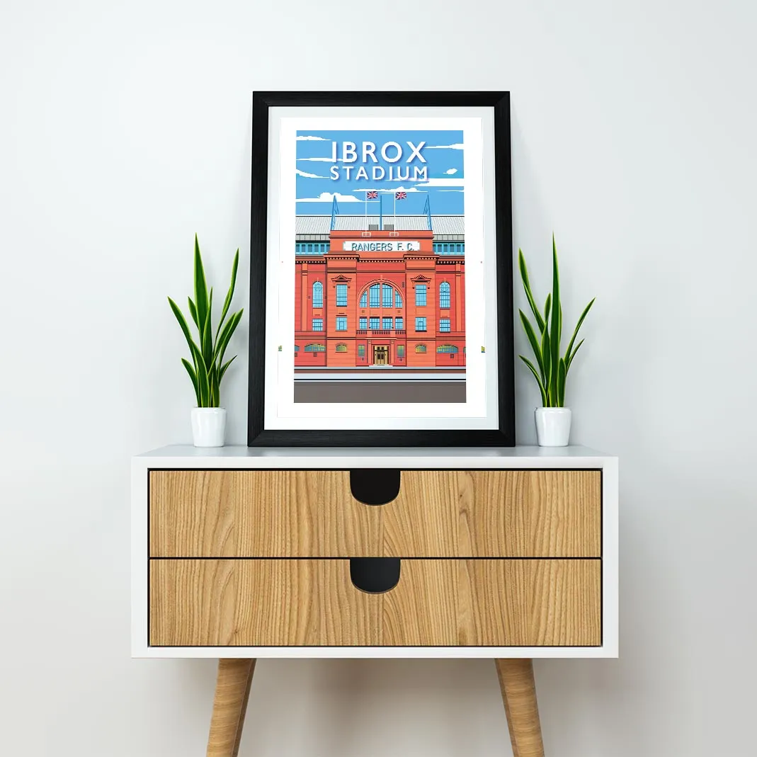 Ibrox Park - Stunning Hand-Drawn Vintage Travel Style Wall Art Poster