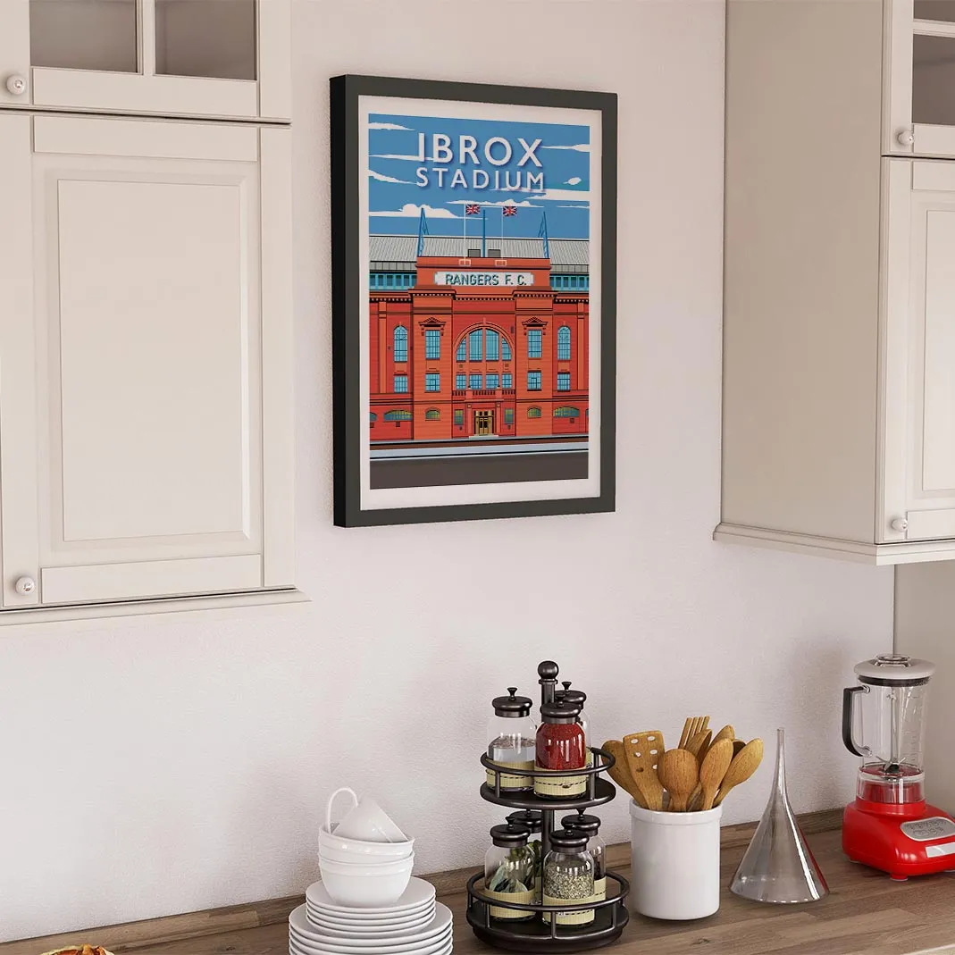 Ibrox Park - Stunning Hand-Drawn Vintage Travel Style Wall Art Poster