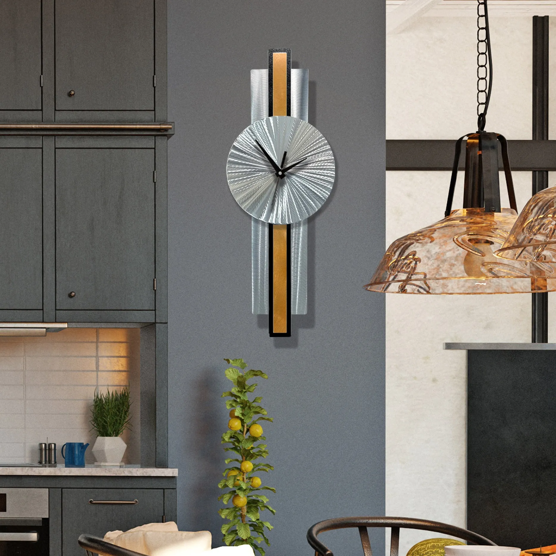 Infinite Orbit Clock Silver & Orange