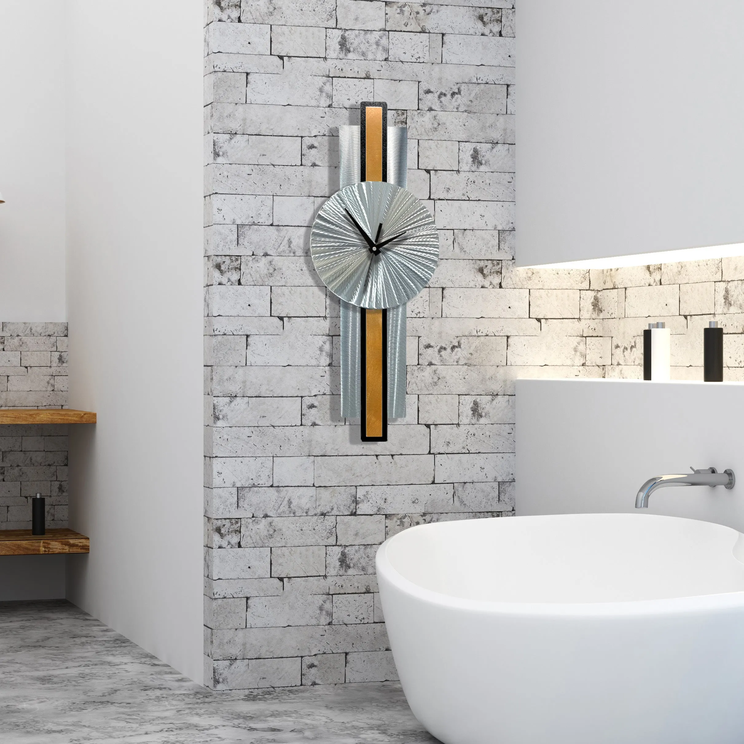 Infinite Orbit Clock Silver & Orange