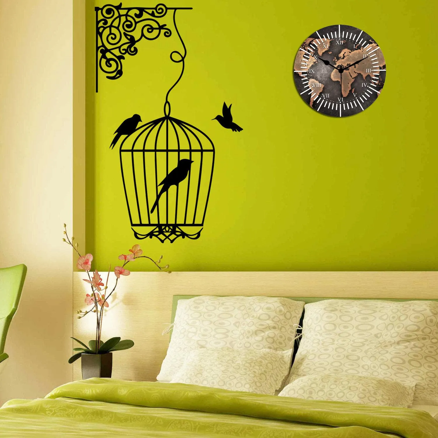 KARTIK Wall Clock World Map Printed Designer Round Wooden Wall Clock Without Glass for Your Home/Living Room/Bedroom/Kitchen and Office (Multicolor, 11X11 inches)