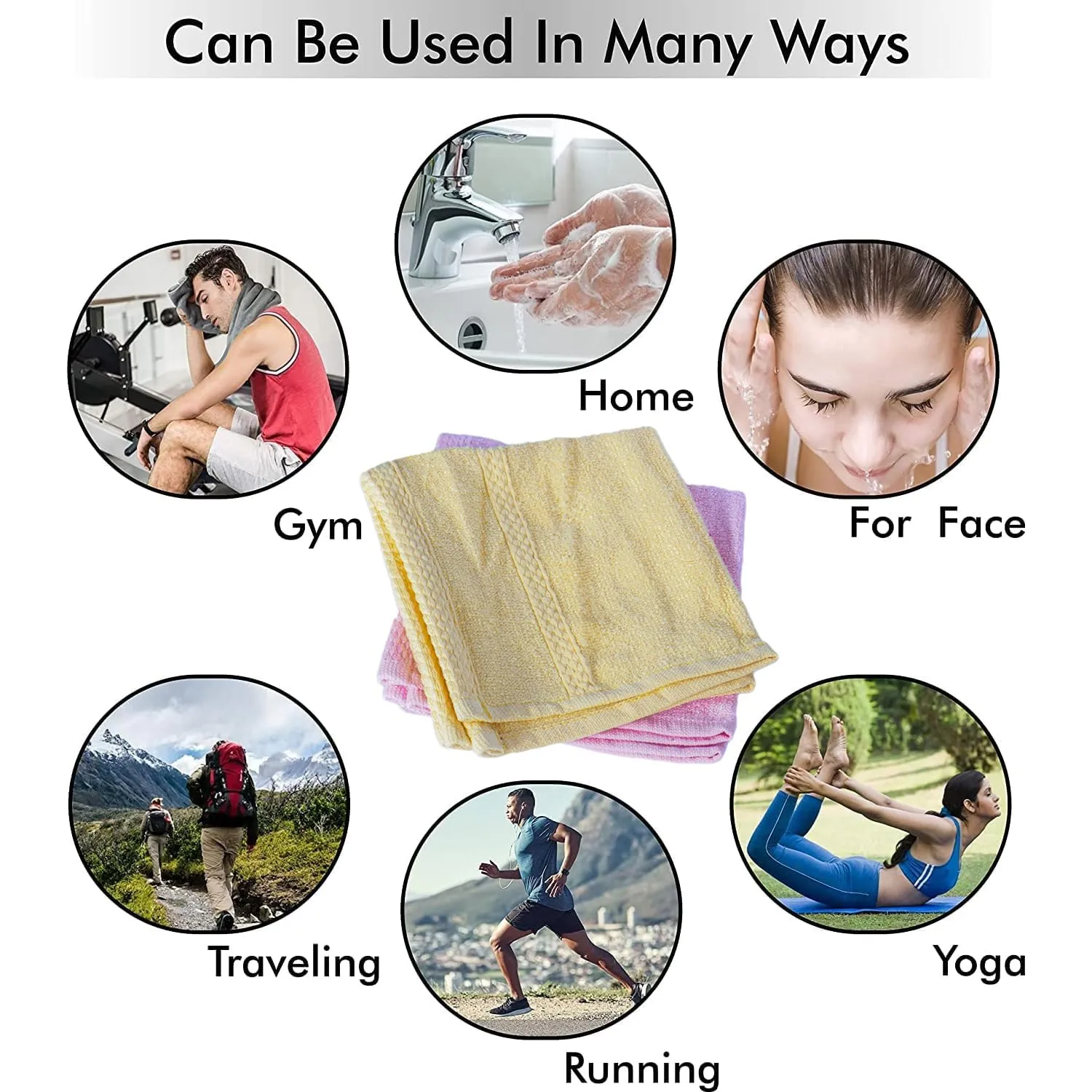 Kuber Industries Bamboo Face Towels |Super Soft, Quick Absorbent & Anti-Bacterial|Gym & Workout Towels|Pack of 6 (Yellow & Pink)