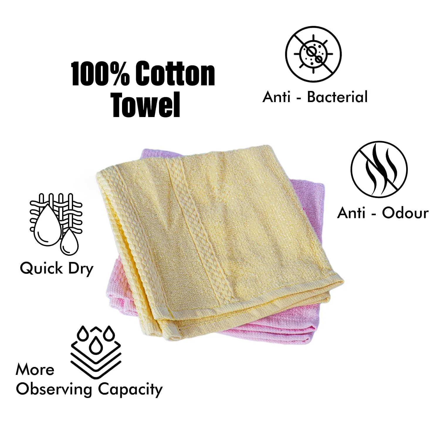 Kuber Industries Bamboo Face Towels |Super Soft, Quick Absorbent & Anti-Bacterial|Gym & Workout Towels|Pack of 6 (Yellow & Pink)