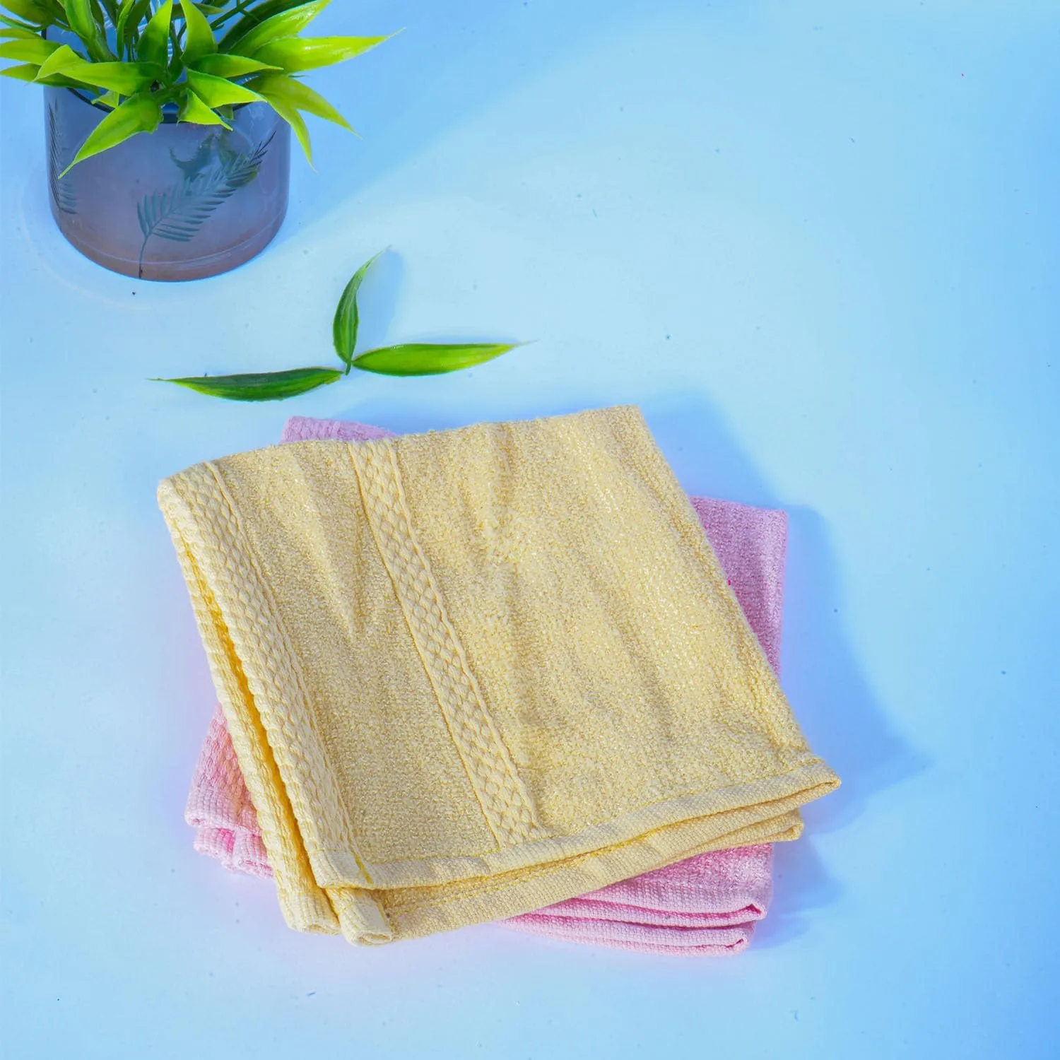 Kuber Industries Bamboo Face Towels |Super Soft, Quick Absorbent & Anti-Bacterial|Gym & Workout Towels|Pack of 6 (Yellow & Pink)