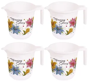 Kuber Industries Floral Print 4 Pieces Unbreakable Strong Plastic Bathroom Mug, 500 ML (White)