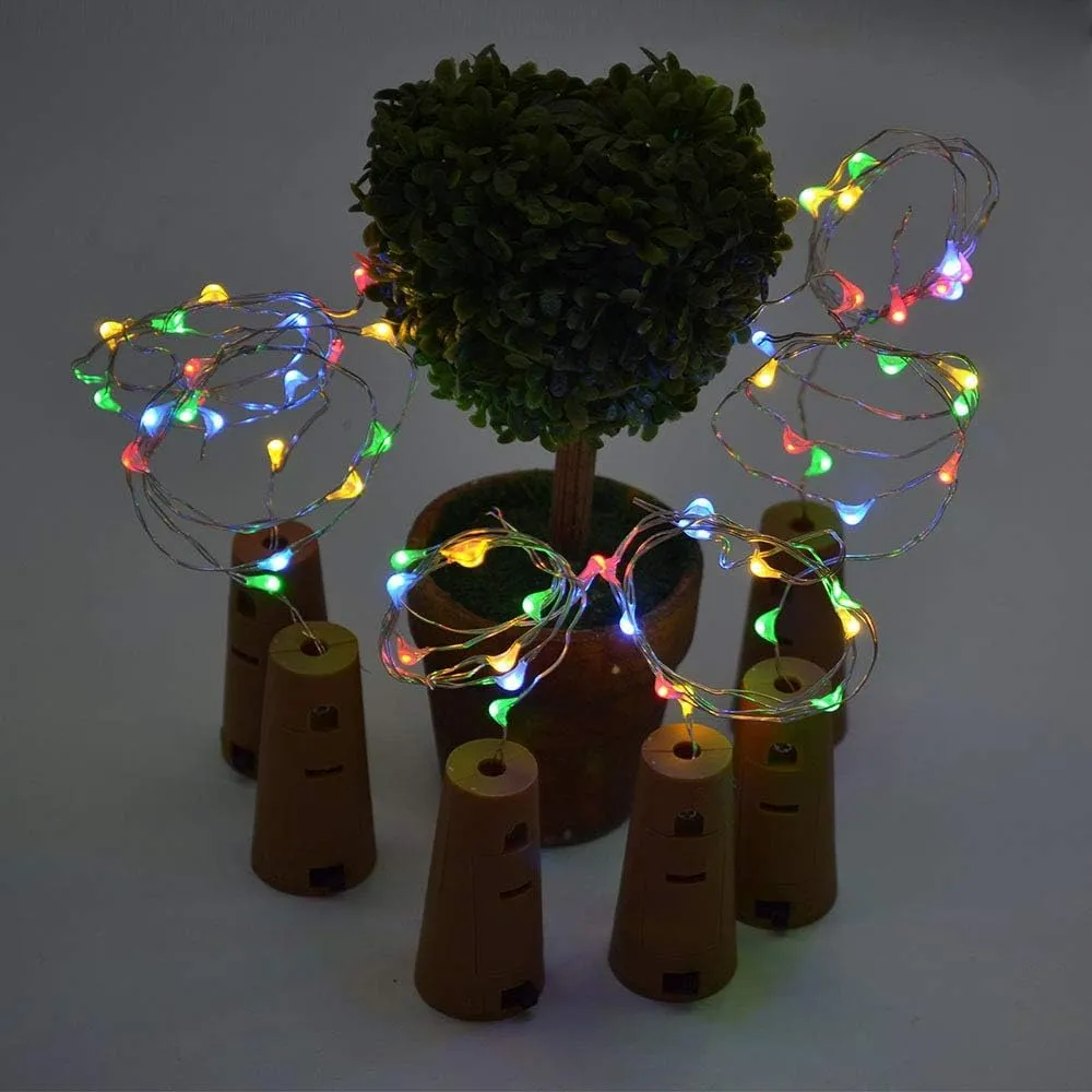 Kuber Industries Wine Bottle String Lights | 20 LED Bottle Cork Copper Wire String Lights | Wine Bottle Lights for Home Decoartion | Battery Powered | Pack of 2 | Multi