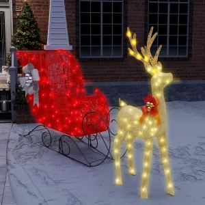 Lighted Christmas Reindeer & Sleigh Outdoor Decor Set with LED Christmas Lights – Perfect for Festive Yard Displays, Holiday Outdoor Christmas Lights, and Illuminated Winter Wonderland Scenes.