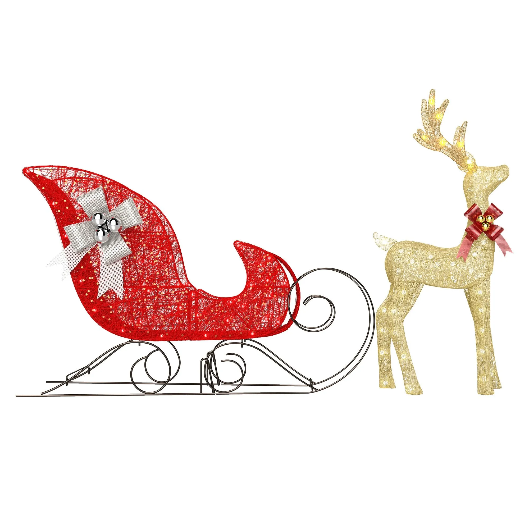 Lighted Christmas Reindeer & Sleigh Outdoor Decor Set with LED Christmas Lights – Perfect for Festive Yard Displays, Holiday Outdoor Christmas Lights, and Illuminated Winter Wonderland Scenes.