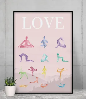 Love Yoga 14 Poses Premium Matte Poster