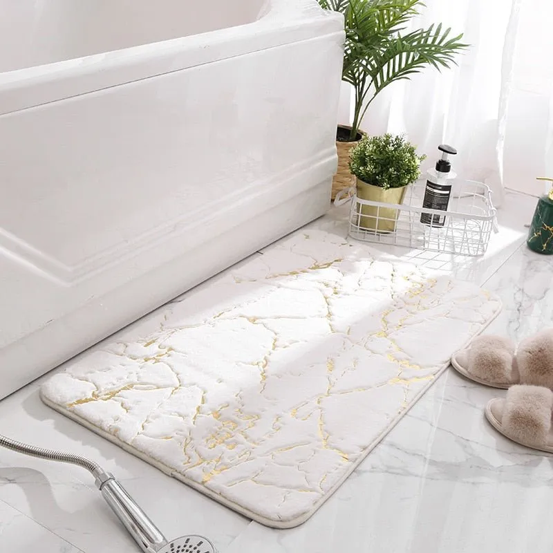 Luxury White and Gold Bath Mats for Bathroom