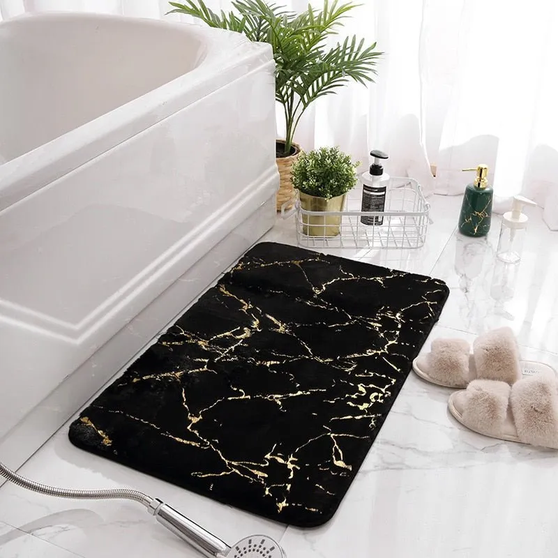 Luxury White and Gold Bath Mats for Bathroom