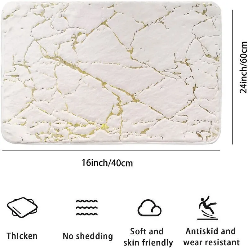 Luxury White and Gold Bath Mats for Bathroom