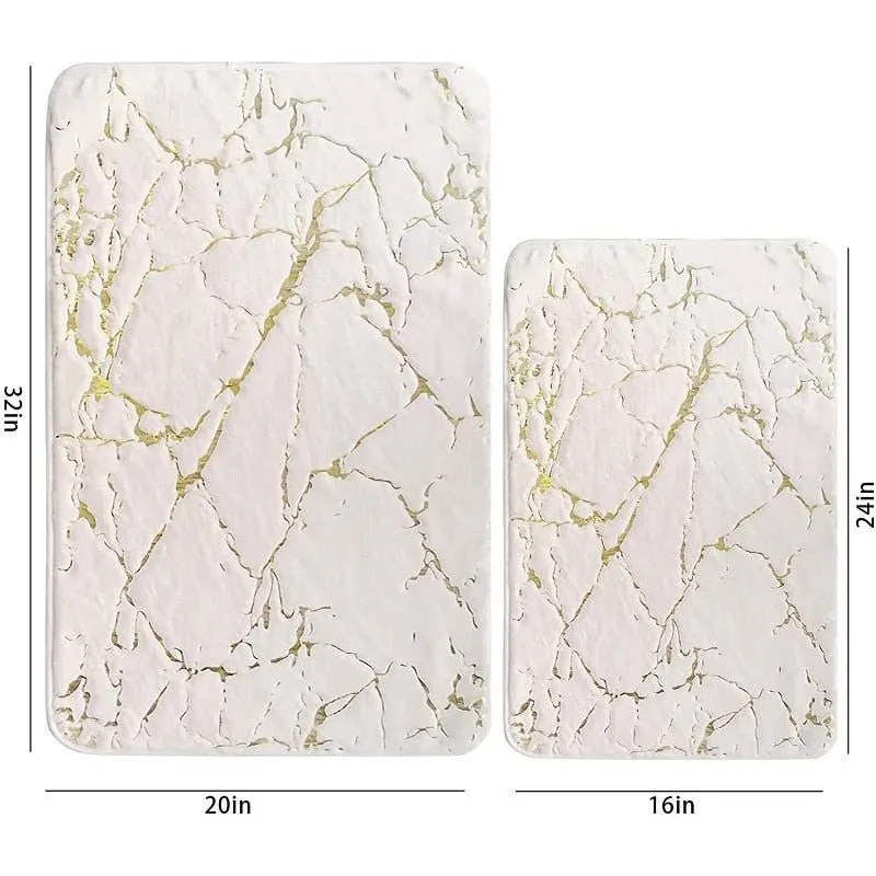 Luxury White and Gold Bath Mats for Bathroom