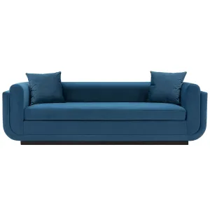 Manhattan Comfort Contemporary Edmonda Velvet Sofa with Pillows in Sapphire Blue