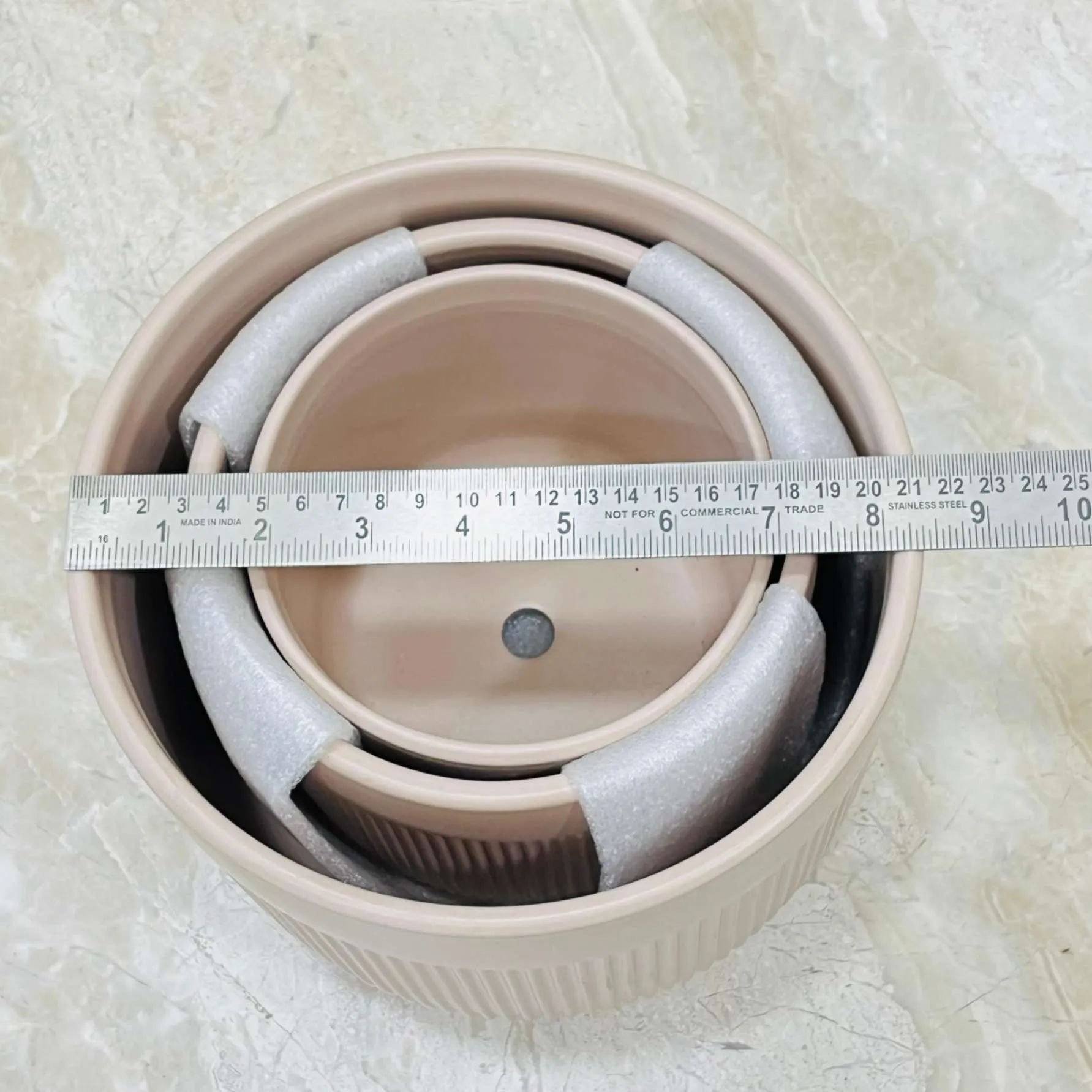 Matte Beige Minimalist Planter Set Of 3 – Vertical Ridges