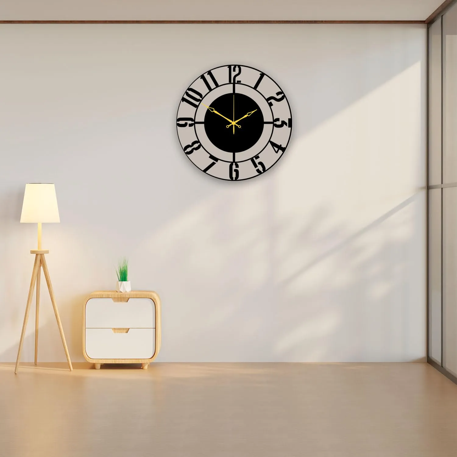 Melinex decor Black Ultra light Digital Printed Sleek Numeric Round Shape Sweep Wall Clock for Living Room Home Bedroom & Office Wall Decoration, Transparent (Ultra Light Digital Printed) Size 30Cm