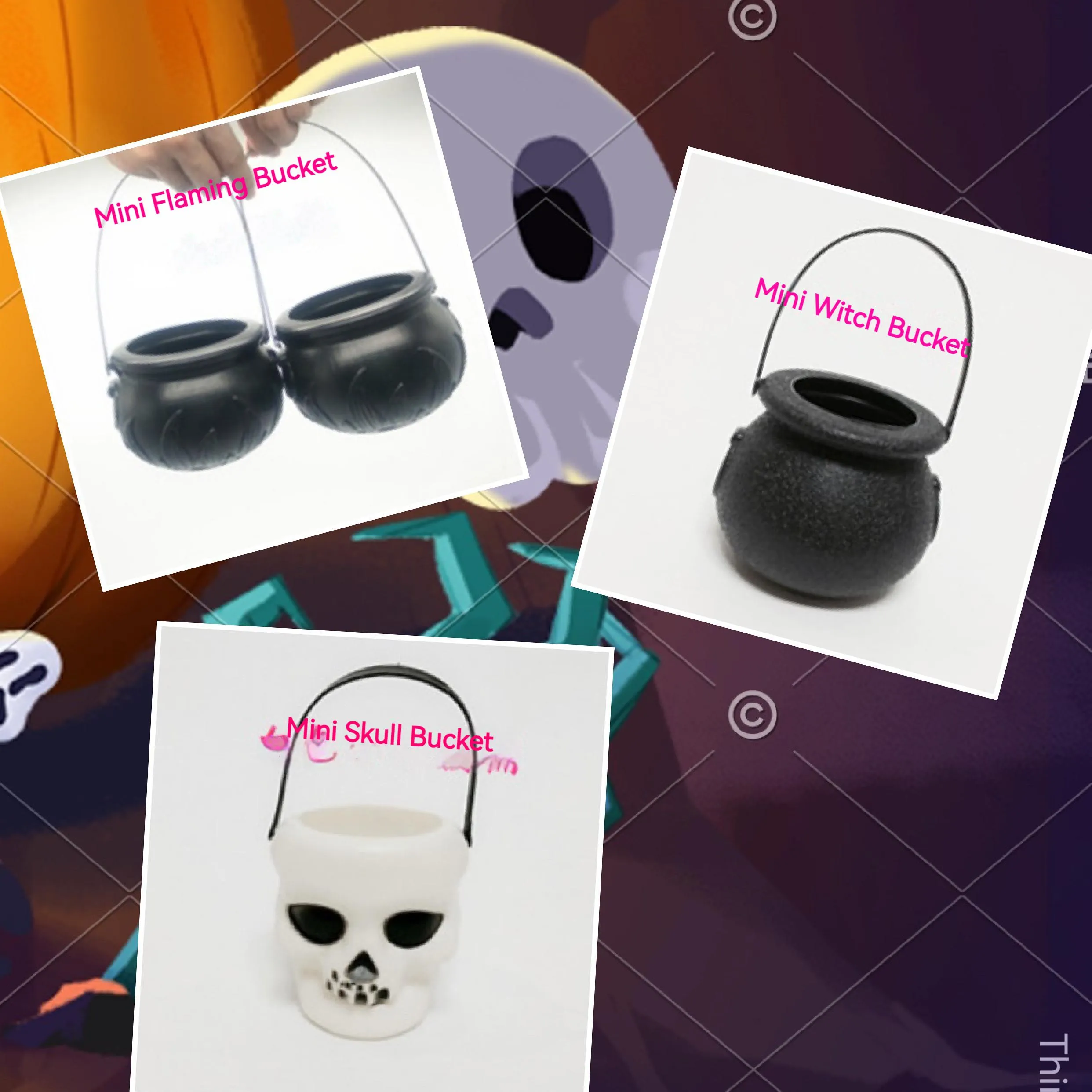 Mini Halloween Candy Bucket Pot Witch Skeleton Cauldron Holder Jar Trick Or Treat Home Party Decoration Props Kids Toy