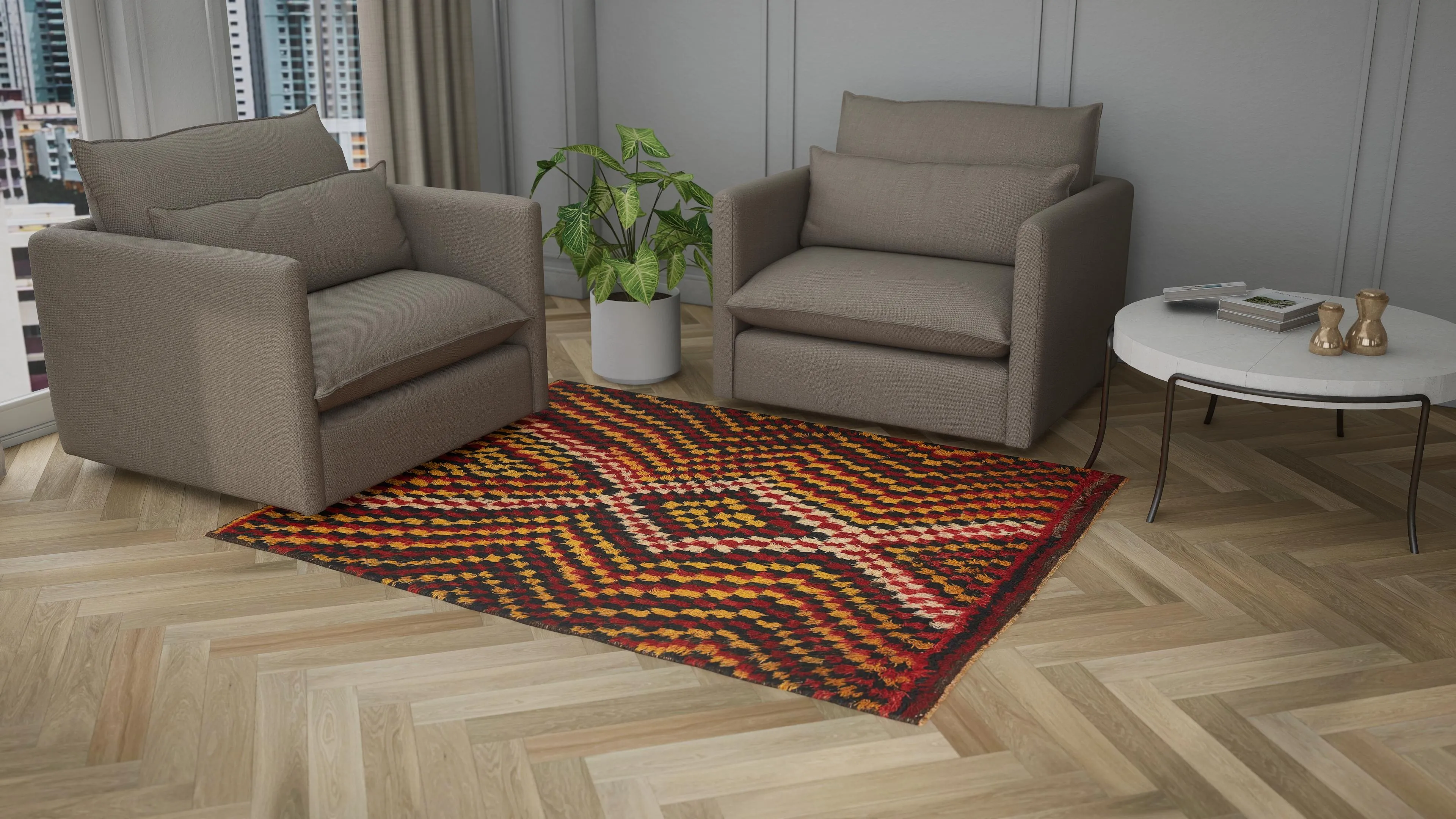 Multi Vintage Traditional Wool Rug - 5'5" x 6'9"