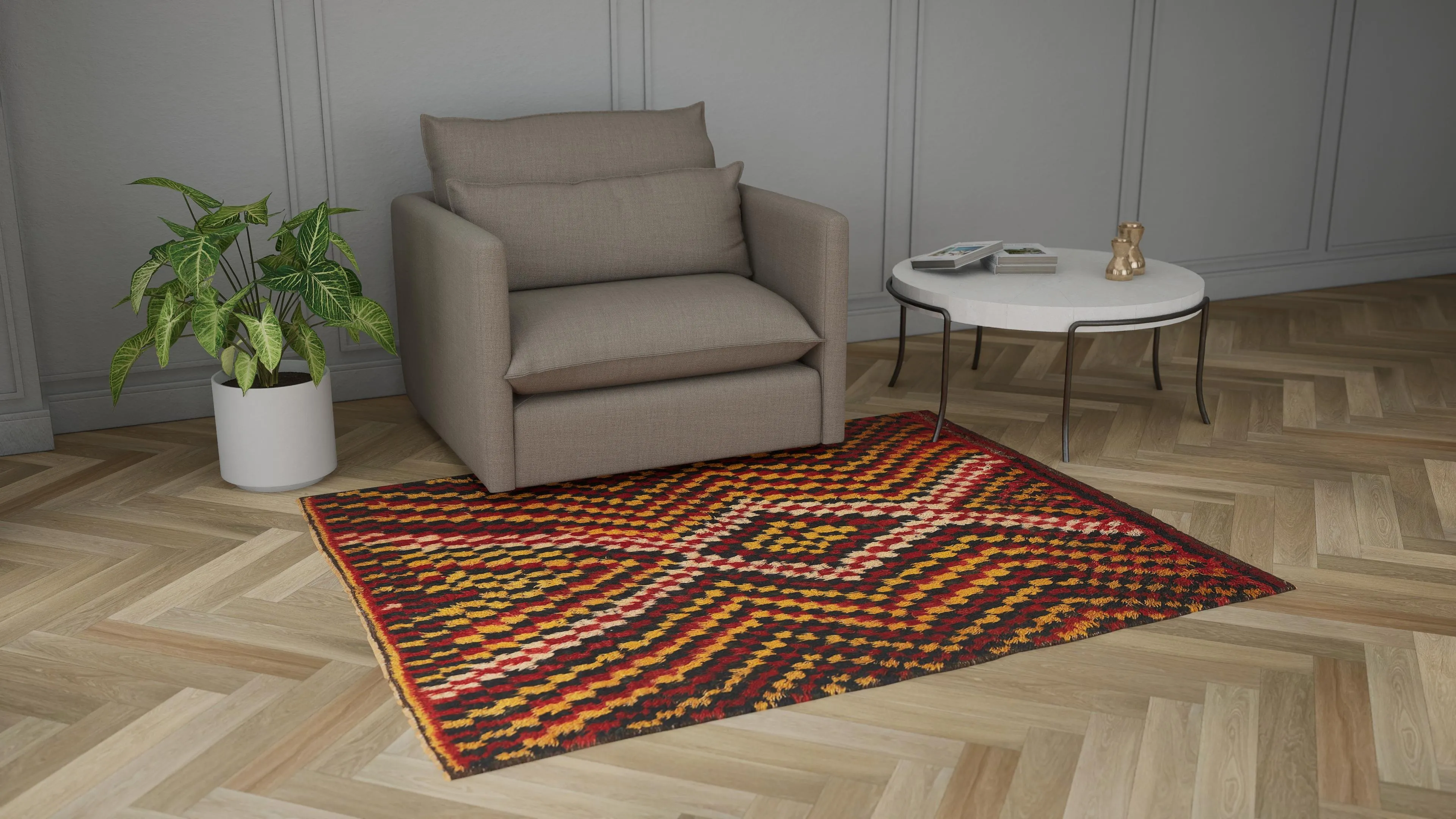 Multi Vintage Traditional Wool Rug - 5'5" x 6'9"