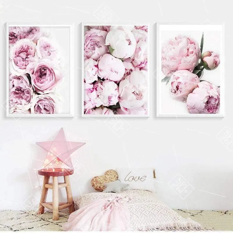 Nordic Minimalist Pink Peony Flower Posters