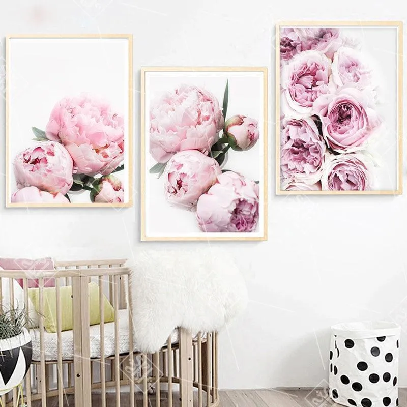 Nordic Minimalist Pink Peony Flower Posters