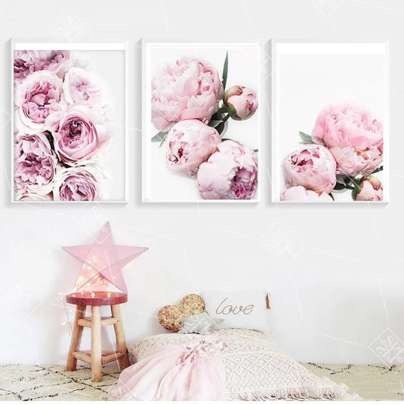 Nordic Minimalist Pink Peony Flower Posters