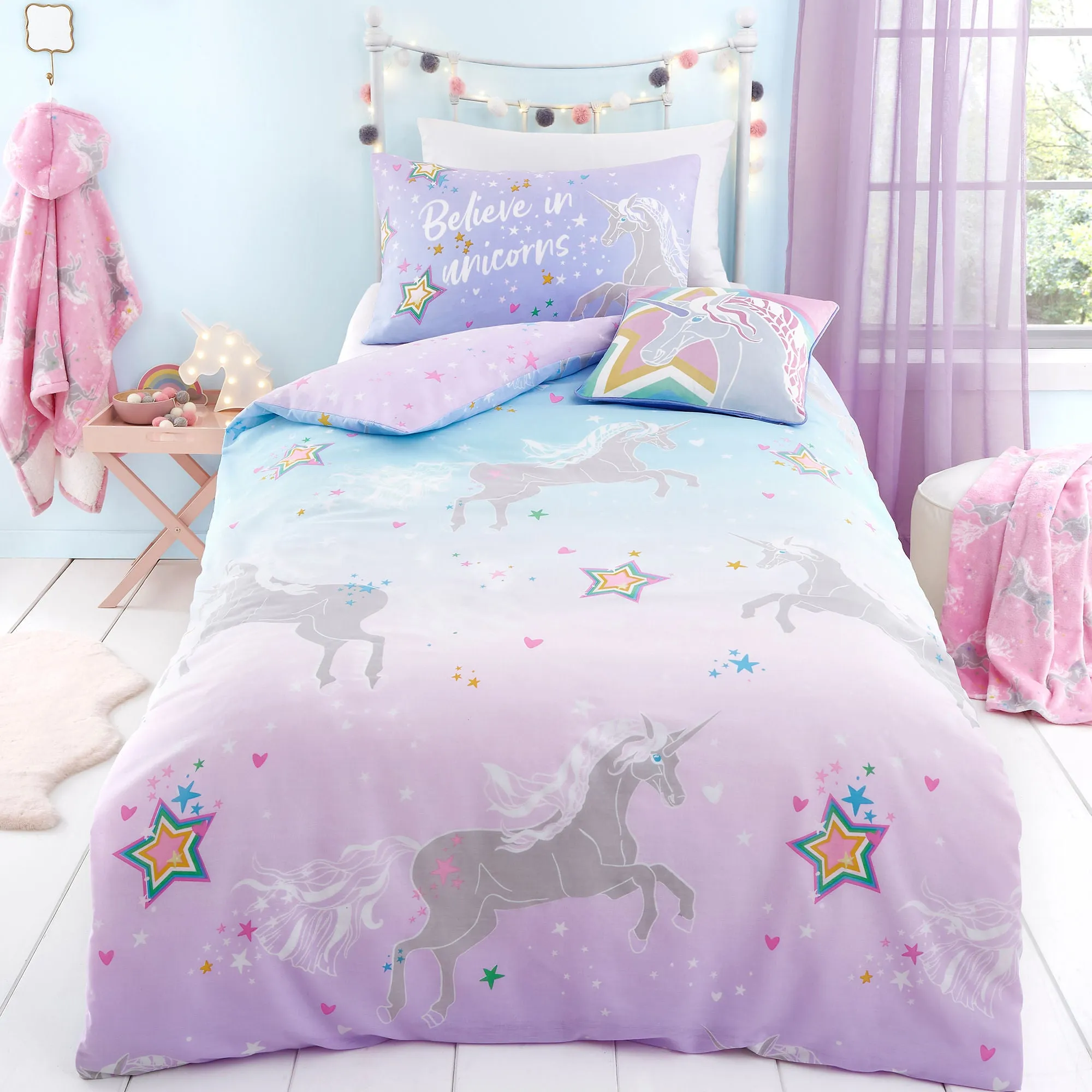Ombre Unicorn Duvet Cover Set by Bedlam in Lilac