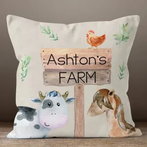On the Farm Tan Personalized Nursery Pillow
