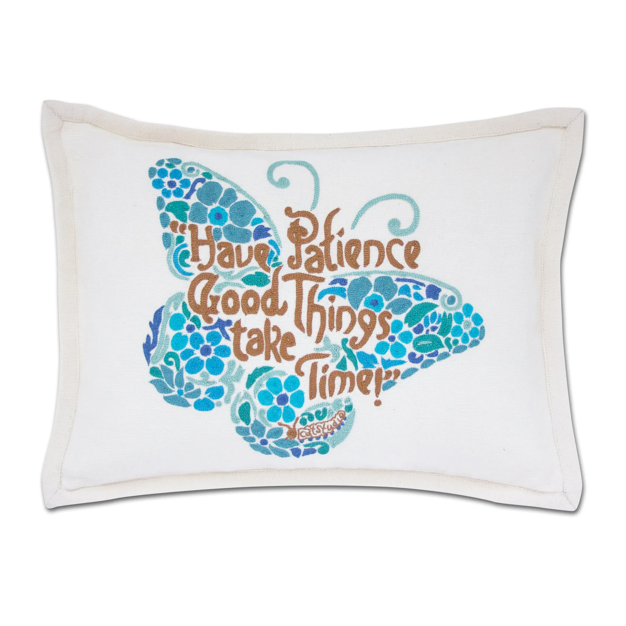 PATIENCE BUTTERFLY LOVE LETTERS PILLOW BY CATSTUDIO