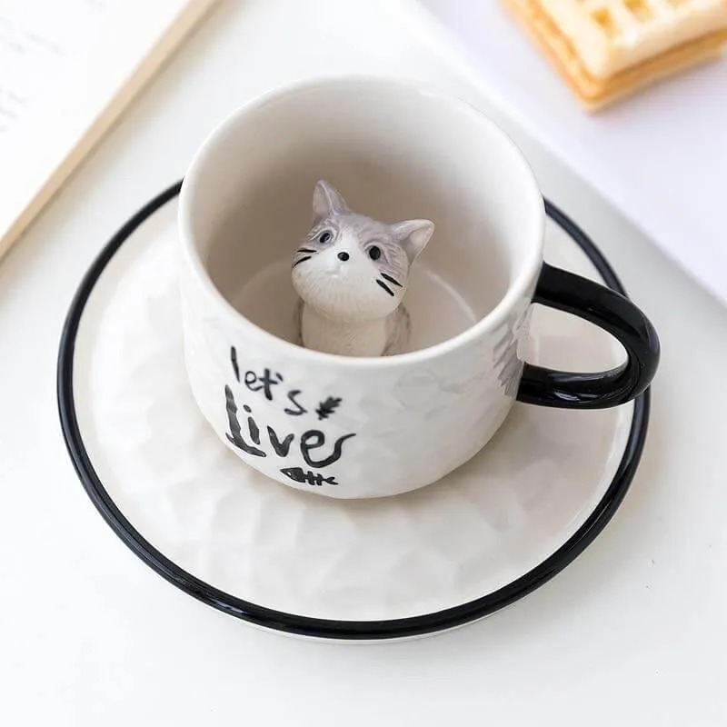 Peek-a-Cat Ceramic Mug Set