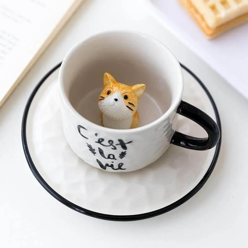 Peek-a-Cat Ceramic Mug Set
