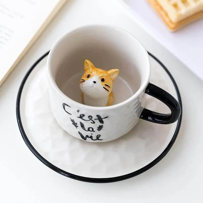 Peek-a-Cat Ceramic Mug Set