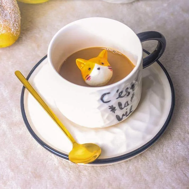 Peek-a-Cat Ceramic Mug Set