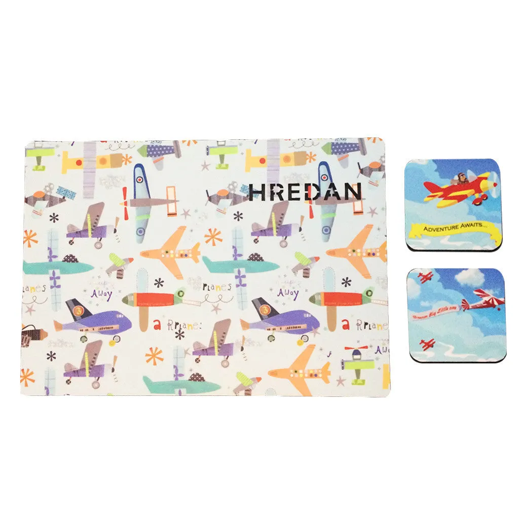 Personalised Table Mat & Coasters Set<br> Airplanes