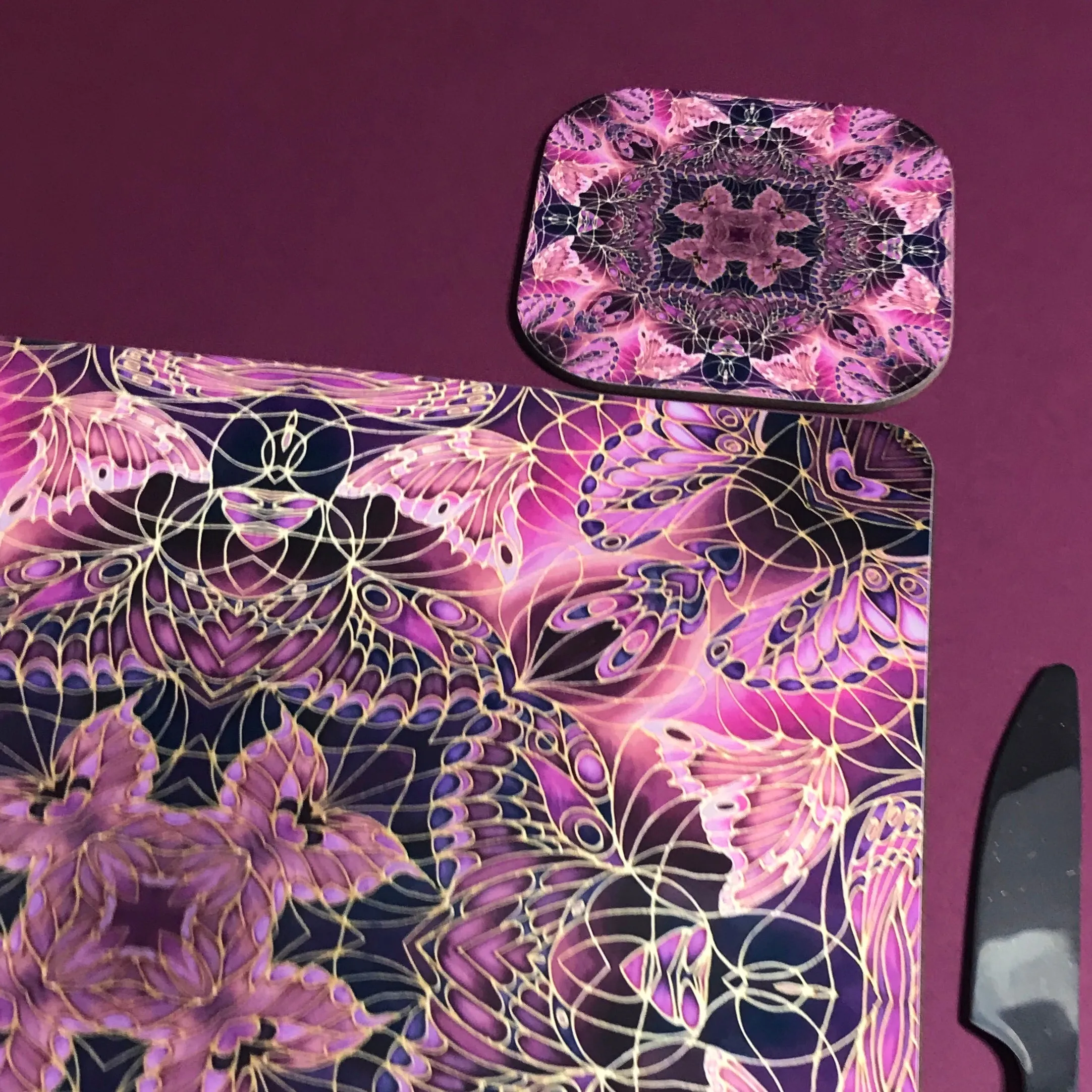 Plum Butterfly Kaleidoscope Square Table Mats & Coasters - Table Mats
