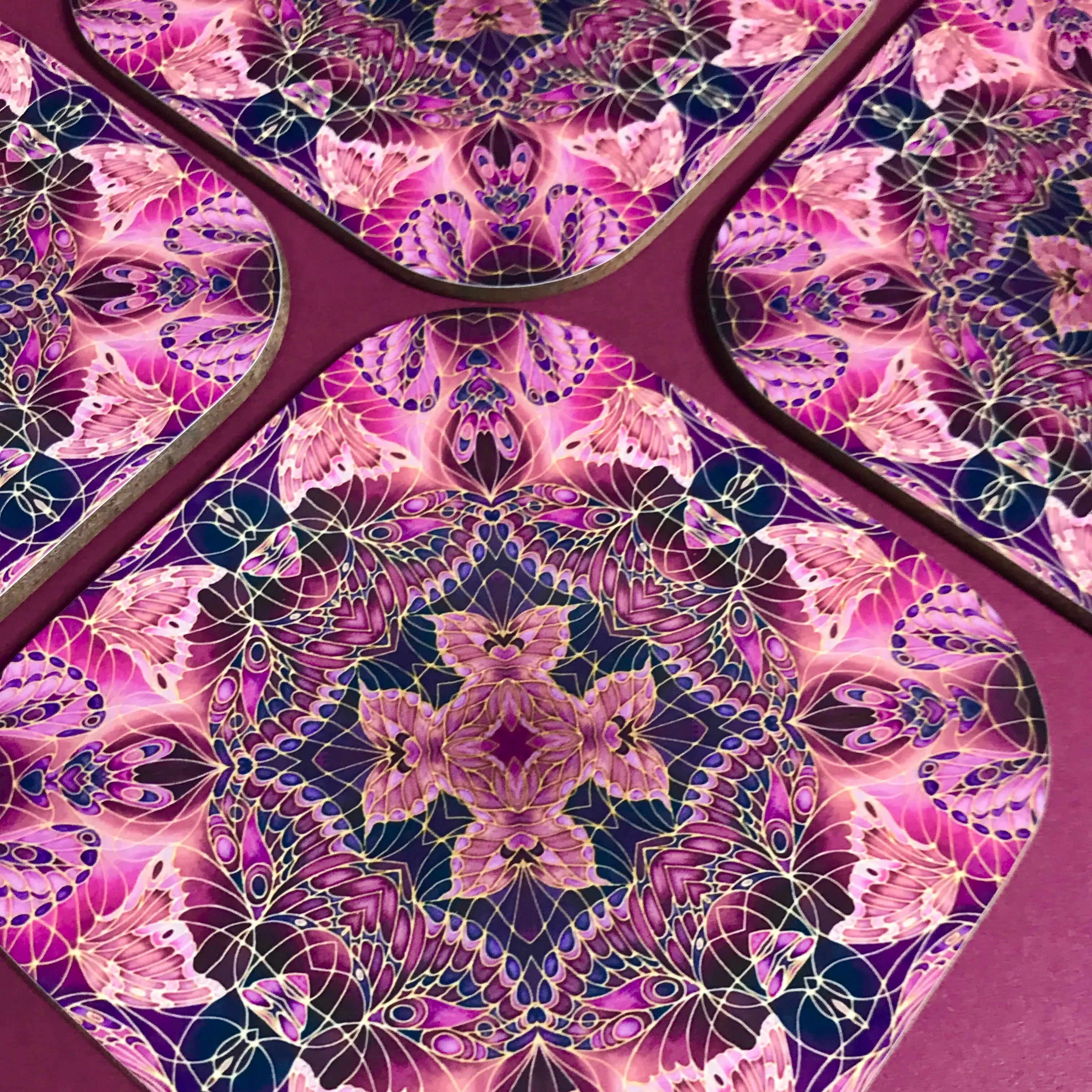 Plum Butterfly Kaleidoscope Square Table Mats & Coasters - Table Mats