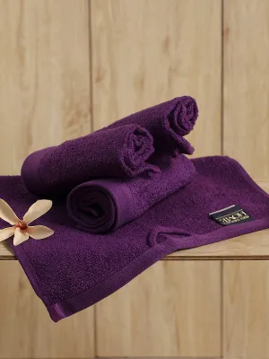 Purple Cotton Solid 600 GSM Face Towel (Pack of 4)
