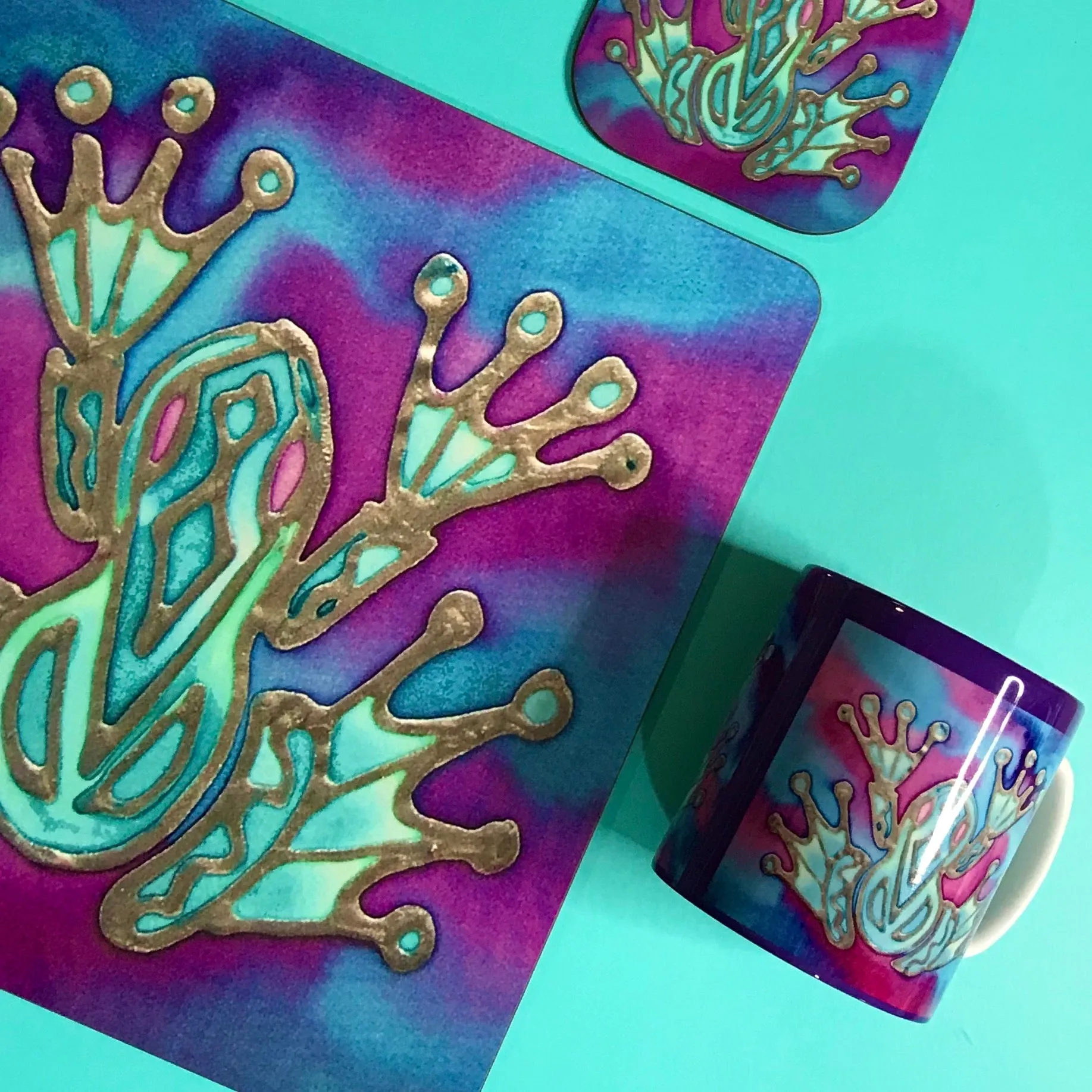 Purple Frog Square Table Mats & Coasters - Frog Table Mats