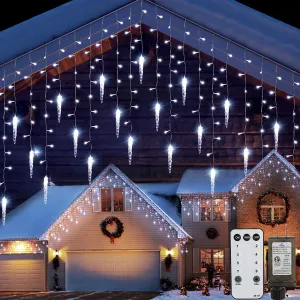 Quntis LED Icicle Lights with Low Voltage Transformer – Icicle & Ice Cone String Lights for Christmas Decorations