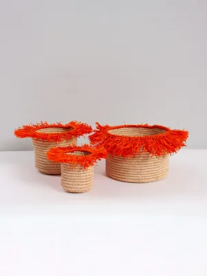 Raffia Tassel Storage Pots, Orange