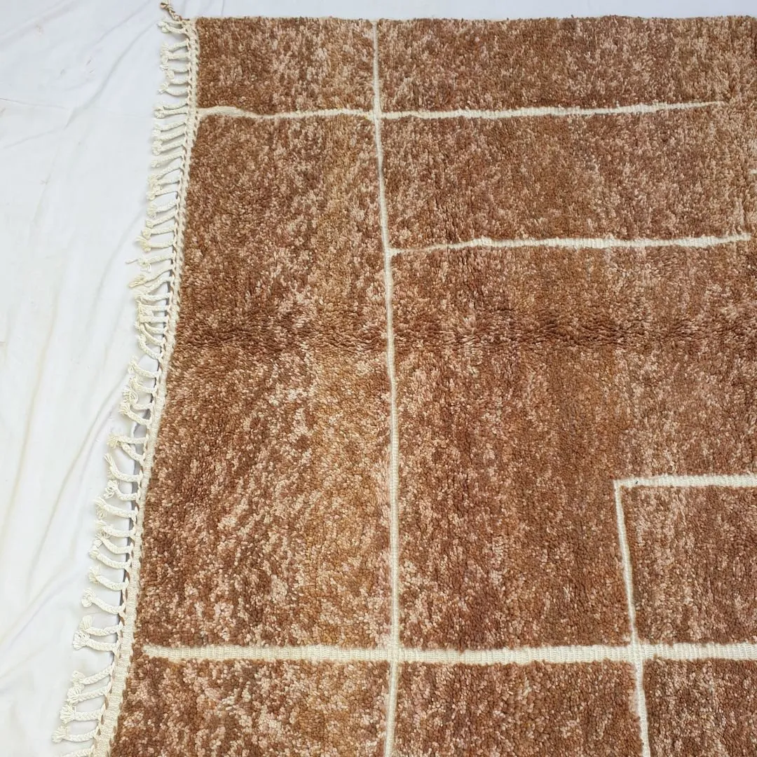 Ramla | Beige Brown Moroccan Rug 6x9 Soft Beni Ourain | Handmade Berber Wool Carpet | 6'82x9'38 Ft | 208x286 cm