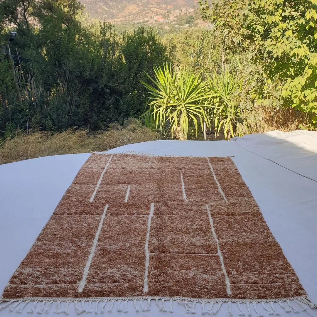 Ramla | Beige Brown Moroccan Rug 6x9 Soft Beni Ourain | Handmade Berber Wool Carpet | 6'82x9'38 Ft | 208x286 cm