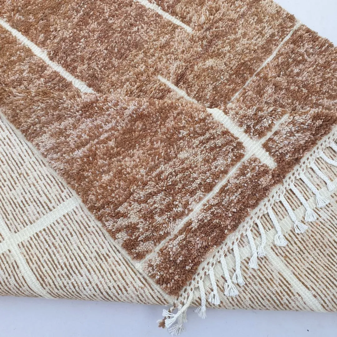 Ramla | Beige Brown Moroccan Rug 6x9 Soft Beni Ourain | Handmade Berber Wool Carpet | 6'82x9'38 Ft | 208x286 cm
